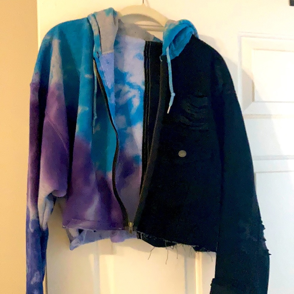 Denim & sweatshirt tie dye jean jacket